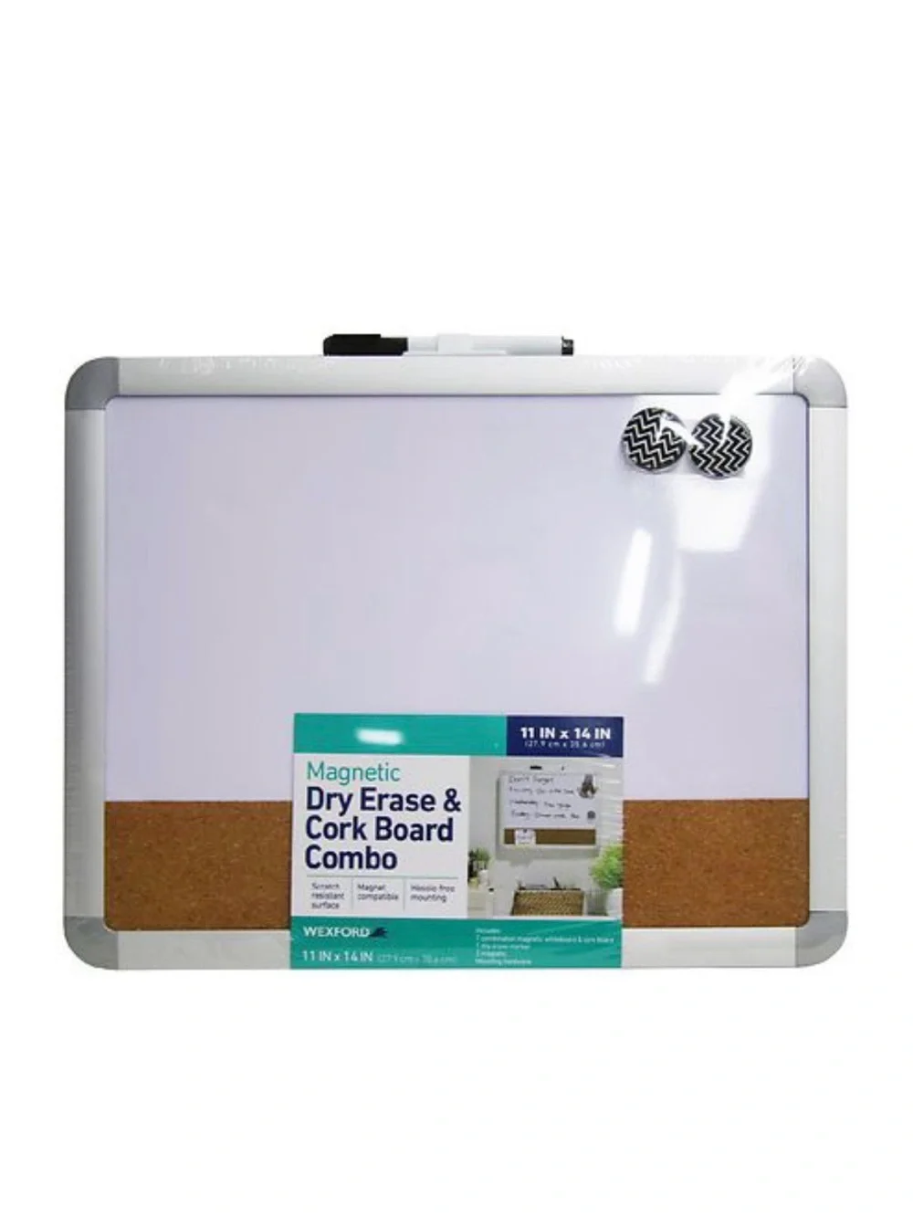 Wexford Magnetic Dry Erase & Cork Board Combo - White & Brown